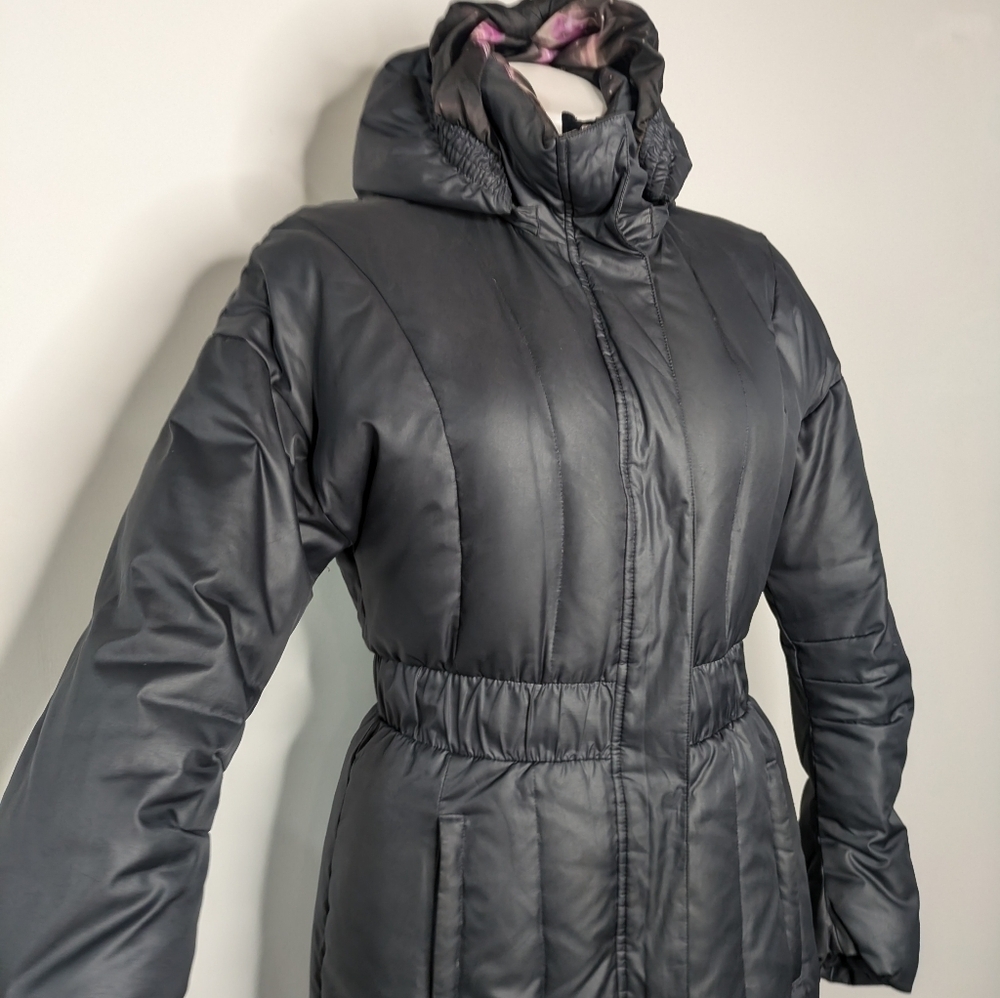 Kappa black goose down filled mid length winter hooded puffer coat L - Picture 3 of 16